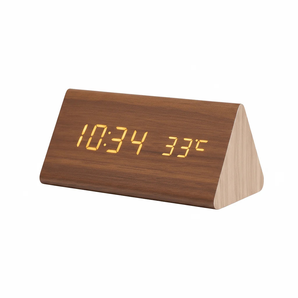 Digital Alarm Clock | Wood Grain LED Display | Temperature & CalendarXitsonga