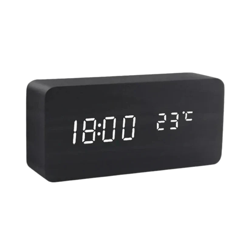 Digital Alarm Clock | Wood Grain LED Display | Temperature & CalendarXitsonga