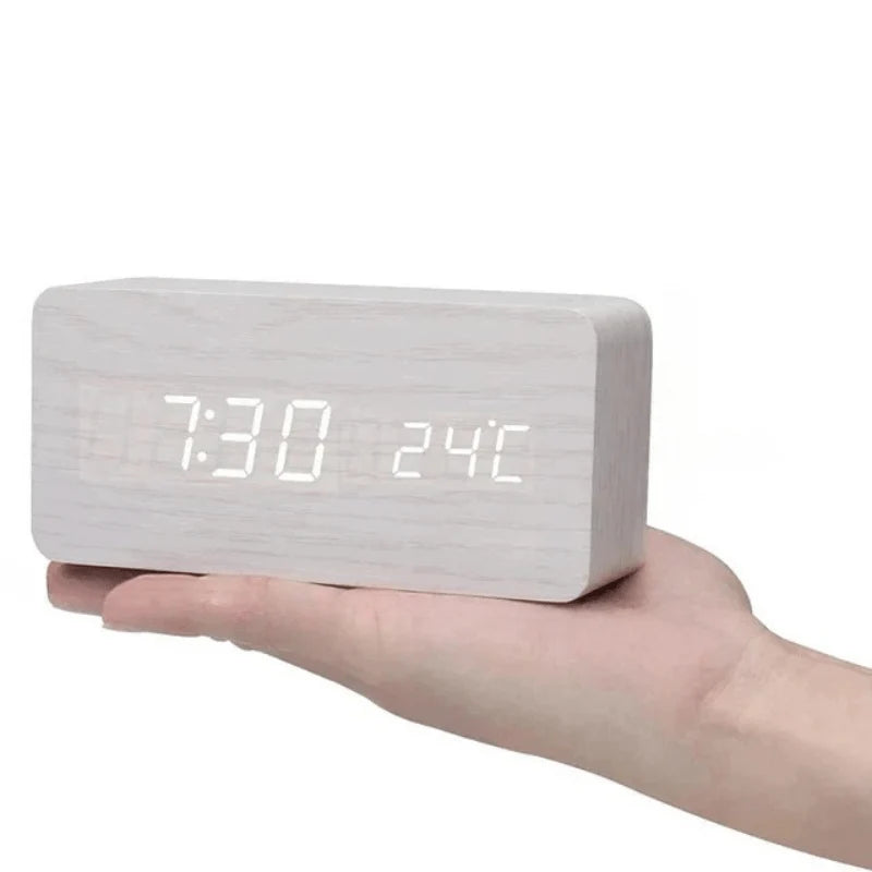 Digital Alarm Clock | Wood Grain LED Display | Temperature & CalendarXitsonga