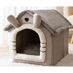 Dog House Bed | Self-Warming Plush & Removable Cushion | Non-Slip Base