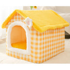 Dog House Bed | Self-Warming Plush & Removable Cushion | Non-Slip Base