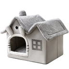 Dog House Bed | Self-Warming Plush & Removable Cushion | Non-Slip Base