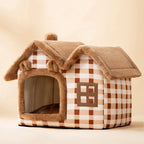 Dog House Bed | Self-Warming Plush & Removable Cushion | Non-Slip Base