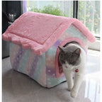 Dog House Bed | Self-Warming Plush & Removable Cushion | Non-Slip Base