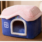 Dog House Bed | Self-Warming Plush & Removable Cushion | Non-Slip Base