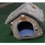 Dog House Bed | Self-Warming Plush & Removable Cushion | Non-Slip Base