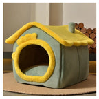 Dog House Bed | Self-Warming Plush & Removable Cushion | Non-Slip Base