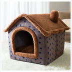 Dog House Bed | Self-Warming Plush & Removable Cushion | Non-Slip Base