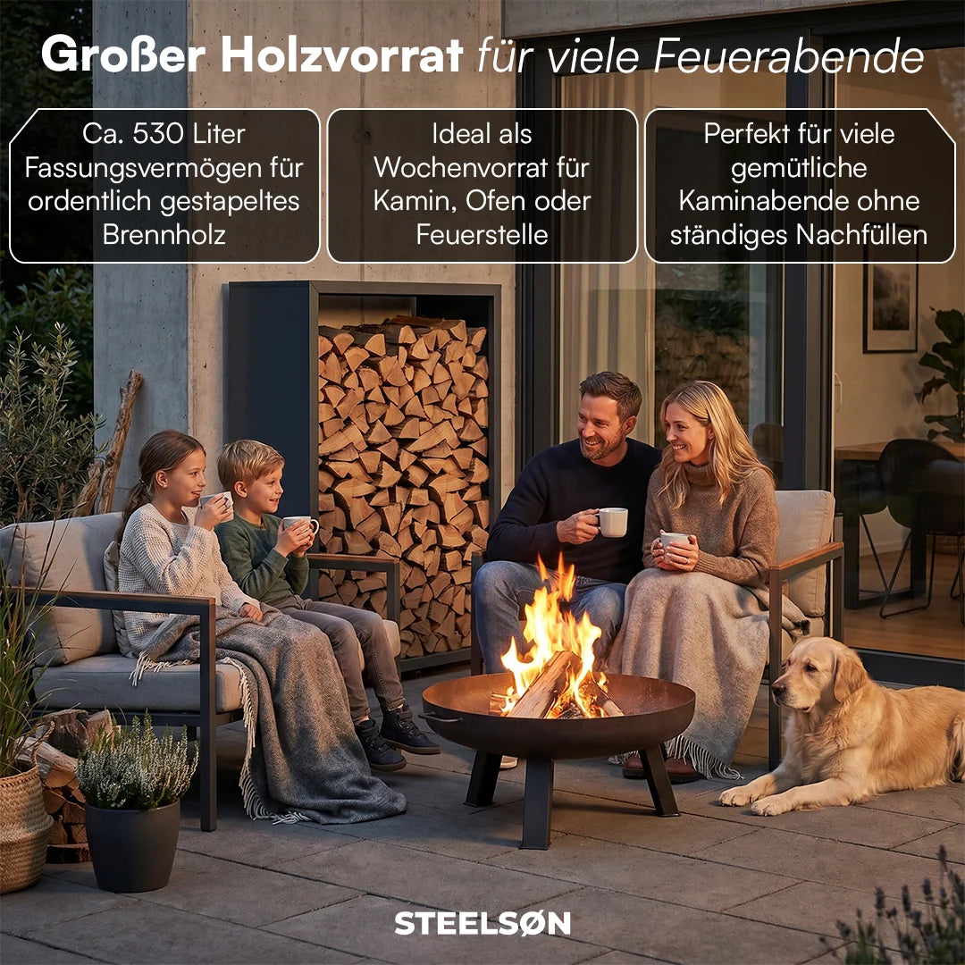 Firewood Rack | Galvanized Steel & Weather-Resistant | Adjustable Feet