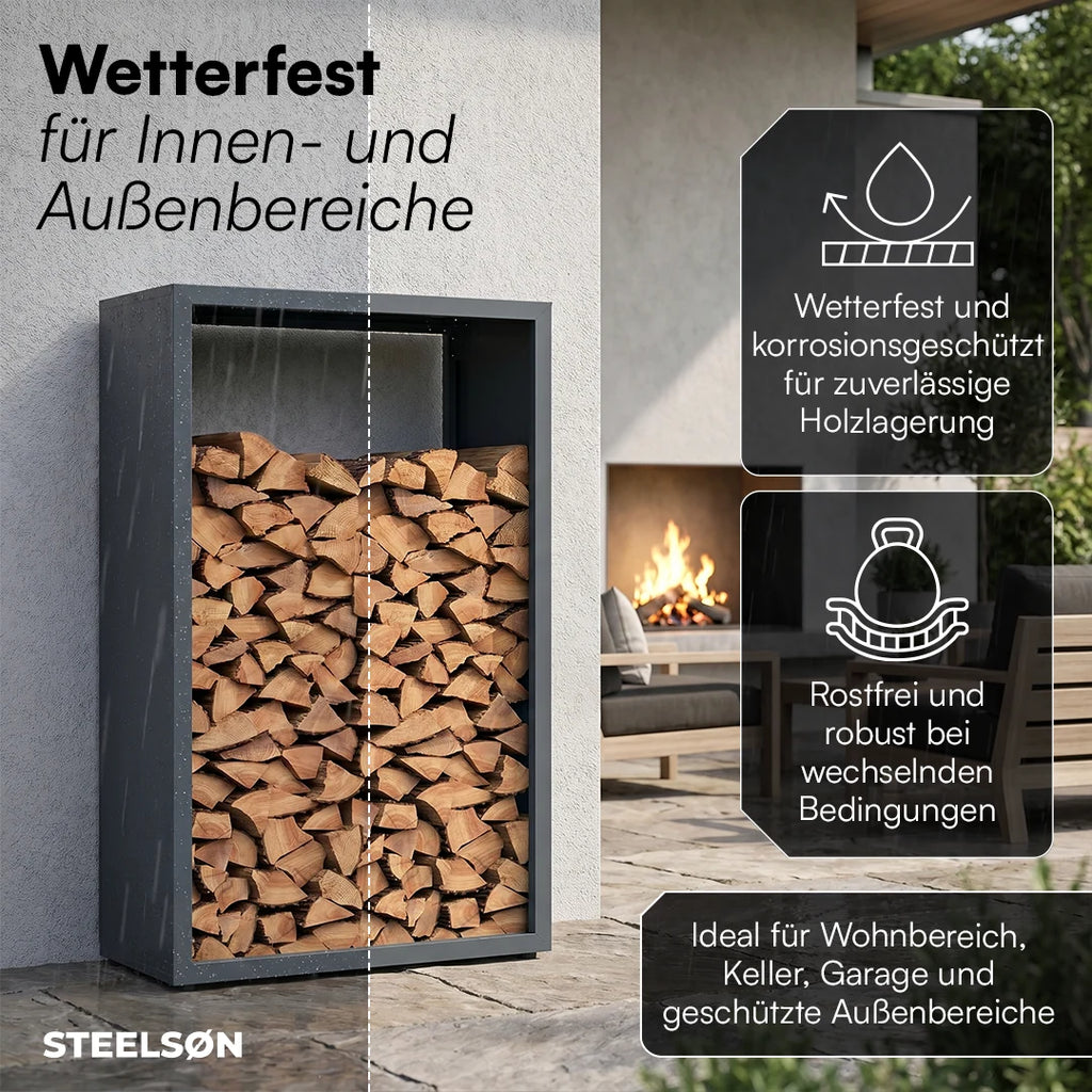 Firewood Rack | Galvanized Steel & Weather-Resistant | Adjustable Feet