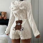 Fleece Romper | Plush Fleece Hood With Bear Ears | Front Zipper