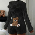 Fleece Romper | Plush Fleece Hood With Bear Ears | Front Zipper