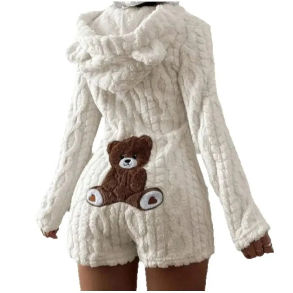 Fleece Romper | Plush Fleece Hood With Bear Ears | Front Zipper