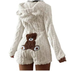 Fleece Romper | Plush Fleece Hood With Bear Ears | Front Zipper