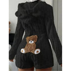 Fleece Romper | Plush Fleece Hood With Bear Ears | Front Zipper