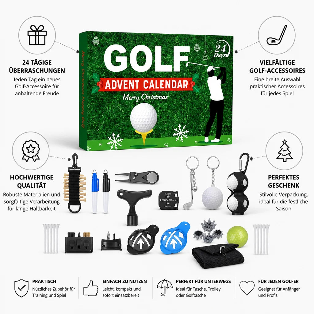 Golf Advent Calendar | Golf Accessories & Gift-Ready Box | 24 Doors