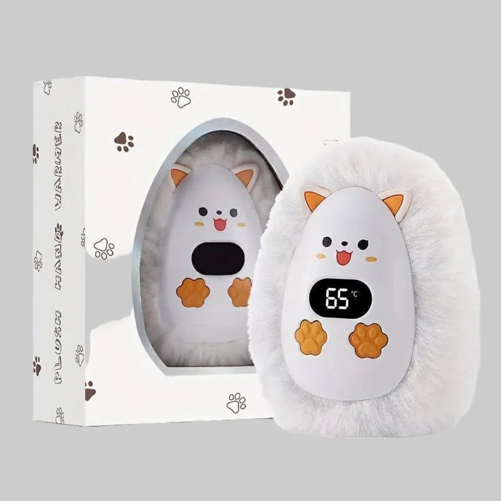 Hand Warmer | USB Rechargeable & Fluffy Animal Design | Digital Display