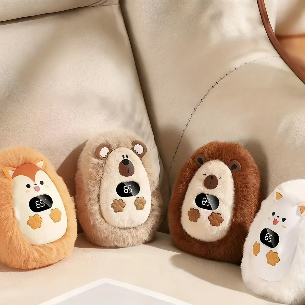 Hand Warmer | USB Rechargeable & Fluffy Animal Design | Digital Display