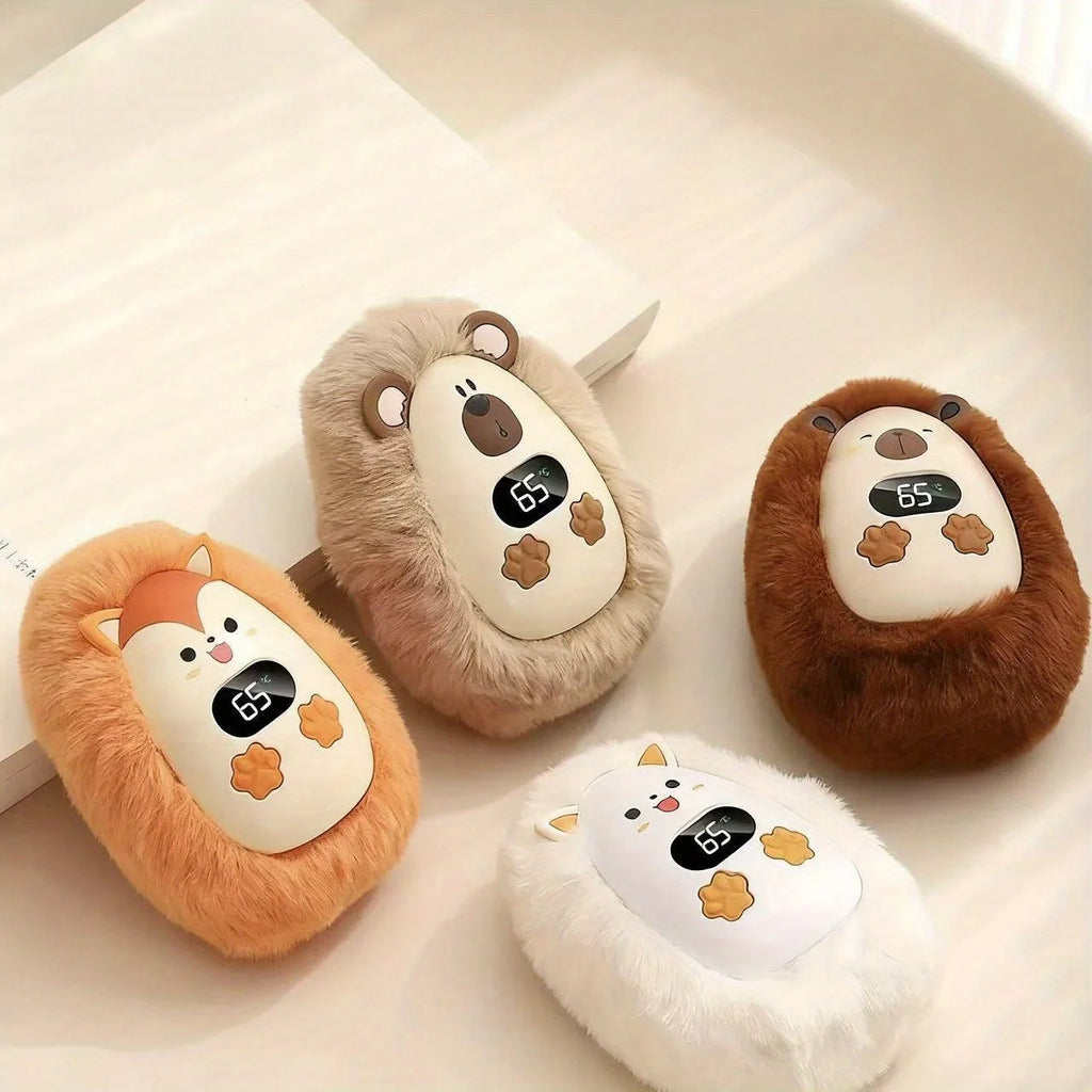 Hand Warmer | USB Rechargeable & Fluffy Animal Design | Digital Display