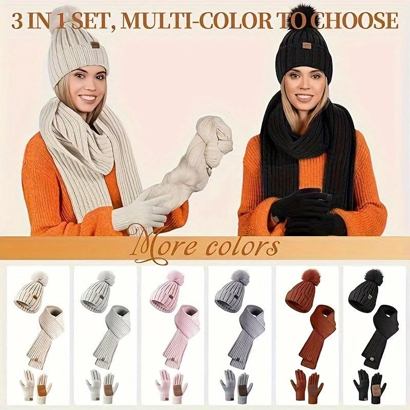 Hat, Scarf & Gloves Set | Knitted & Touchscreen-Friendly | One Size
