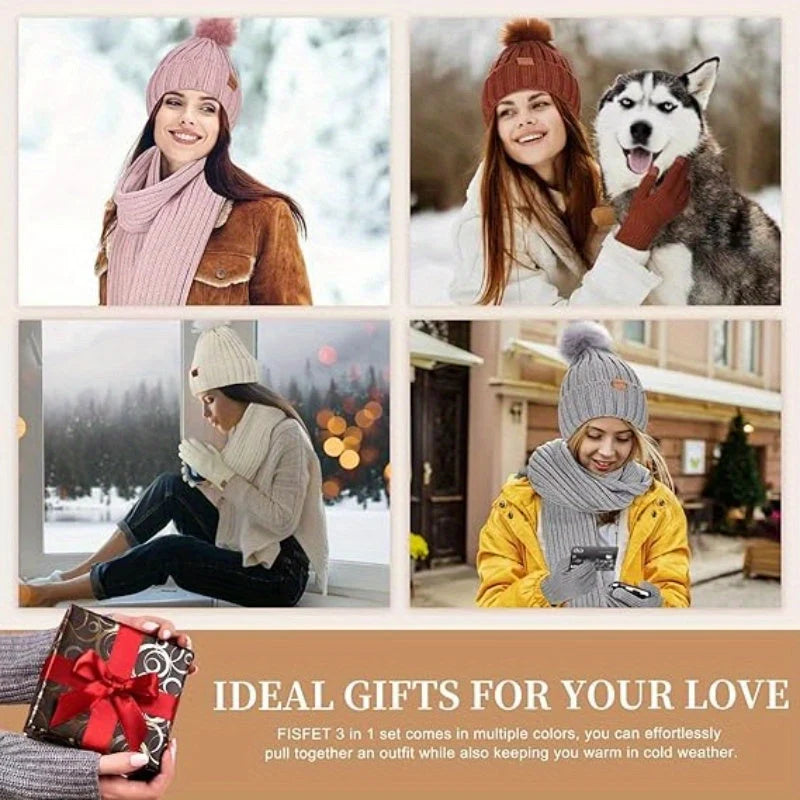 Hat, Scarf & Gloves Set | Knitted & Touchscreen-Friendly | One Size