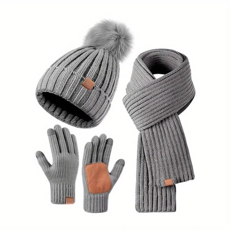 Hat, Scarf & Gloves Set | Knitted & Touchscreen-Friendly | One Size
