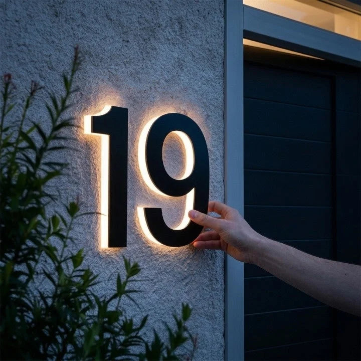 House Number Sign | LED Backlit & IP68 Waterproof | Stainless Steel & Acrylic