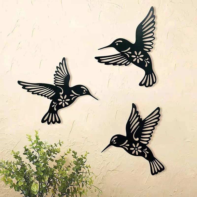 Hummingbird Wall Art | Metal Timeless Black Finish | Set of 3