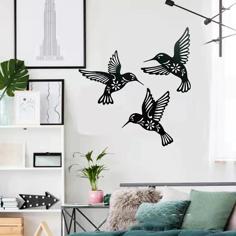 Hummingbird Wall Art | Metal Timeless Black Finish | Set of 3