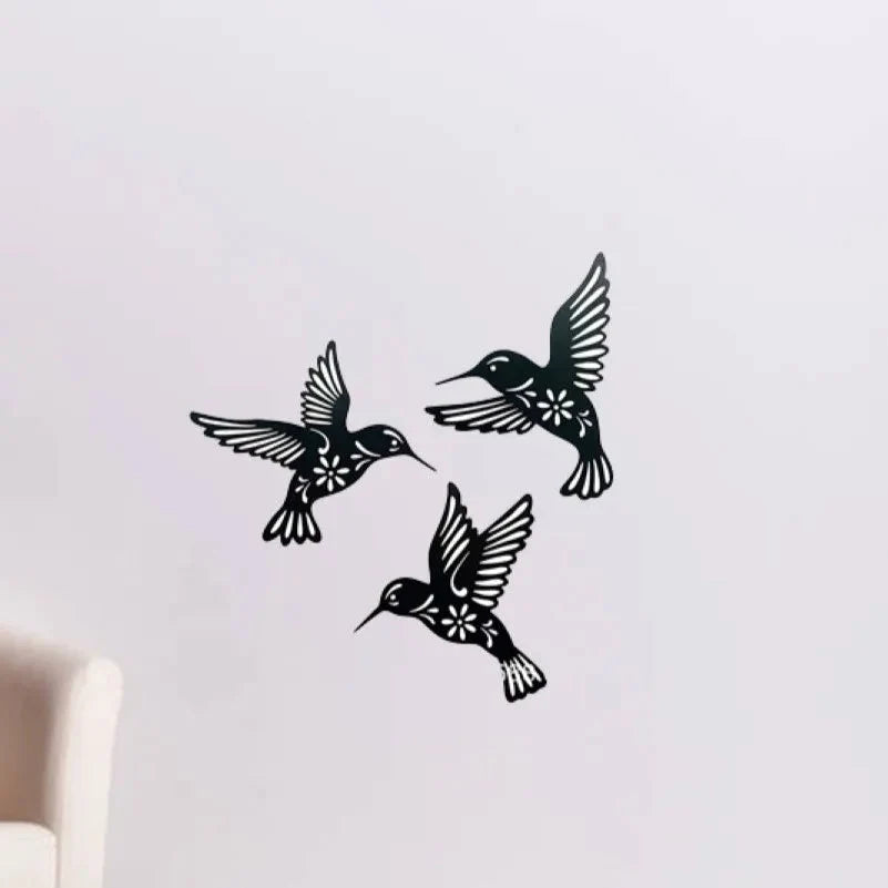 Hummingbird Wall Art | Metal Timeless Black Finish | Set of 3