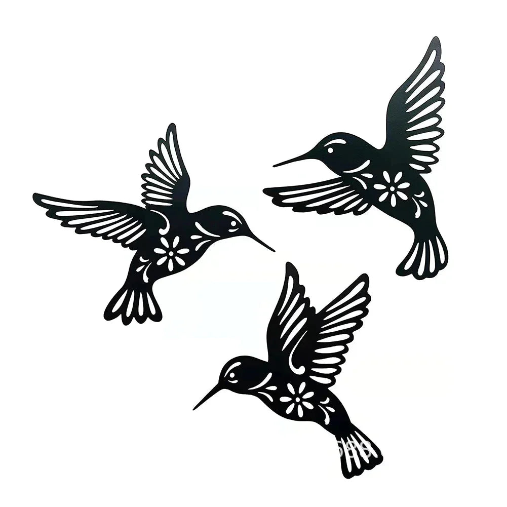 Hummingbird Wall Art | Metal Timeless Black Finish | Set of 3