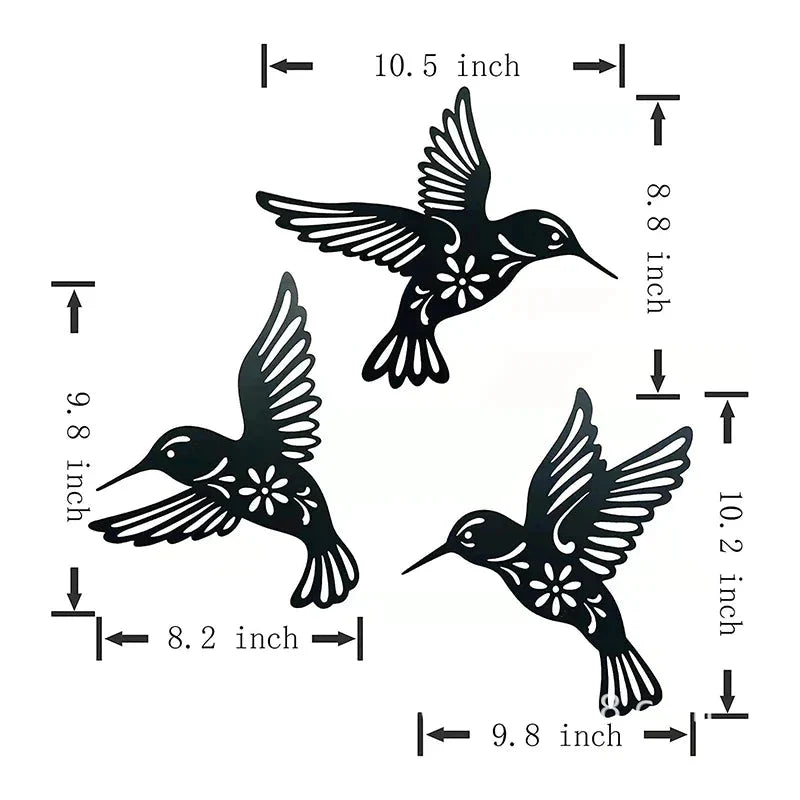 Hummingbird Wall Art | Metal Timeless Black Finish | Set of 3