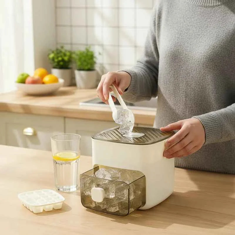 Ice Cube Tray | Push-Button Release & Hygienic Covered Compartment | 48 Cubes