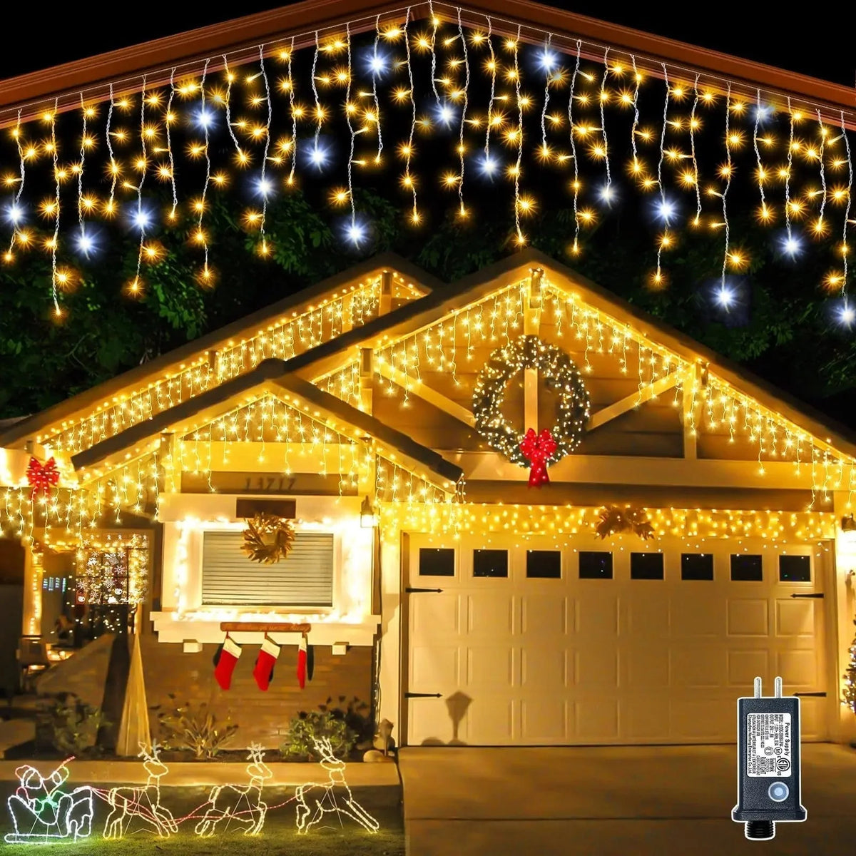 Icicle String Lights | Warm White Flicker & Weather-Resistant | Connectable Up To 9 Sets