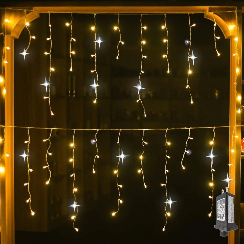 Icicle String Lights | Warm White Flicker & Weather-Resistant | Connectable Up To 9 Sets