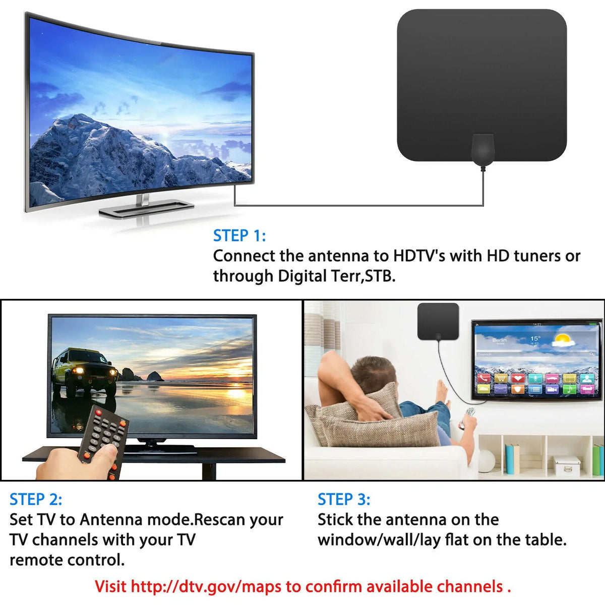Indoor HDTV Antenna | 300-Mile Range & 37dB Amplifier | With 10ft Cable