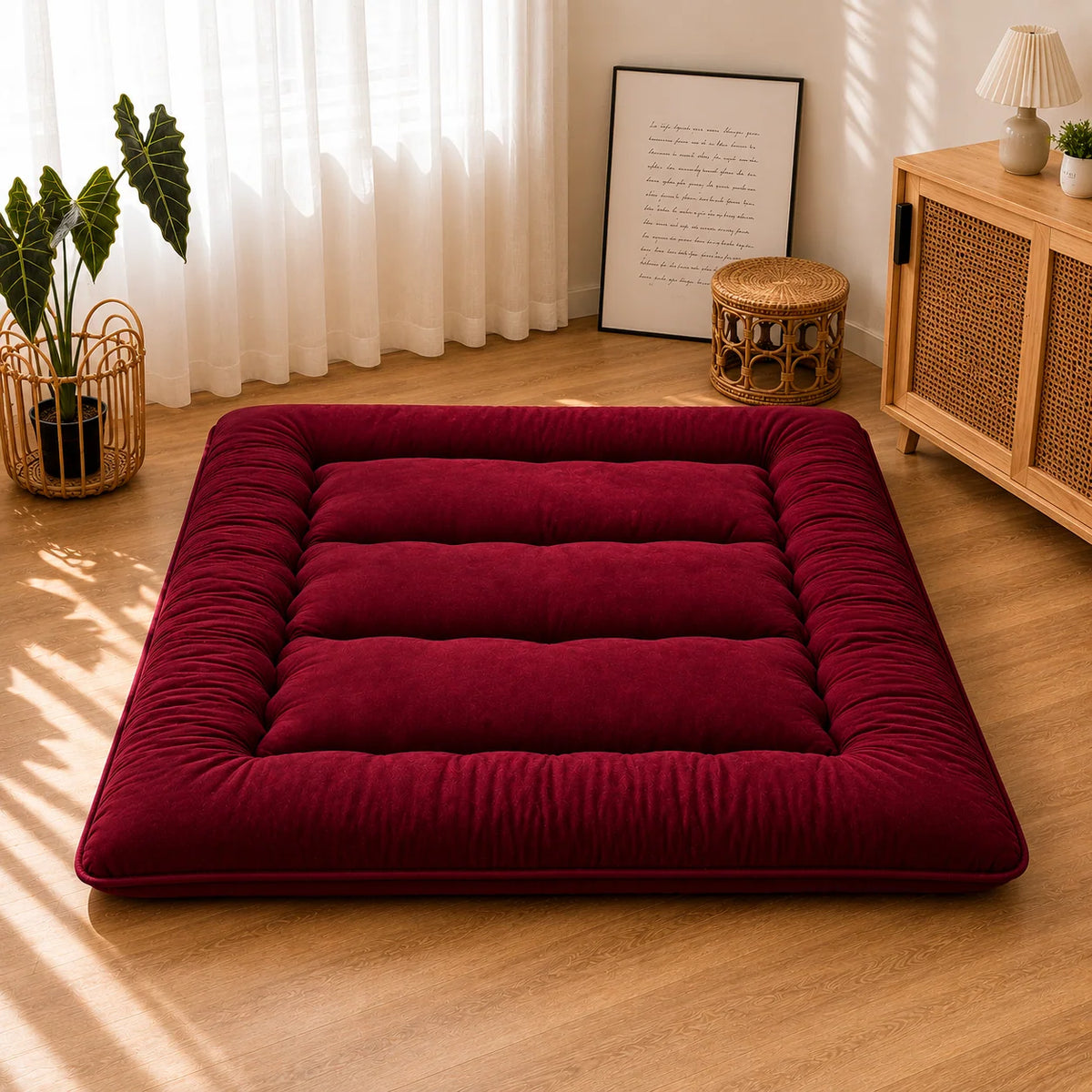 Japanese Floor Mattress | Quilted & Foldable | 3–4 Inches Thick