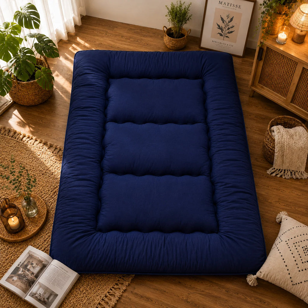 Japanese Floor Mattress | Quilted & Foldable | 3–4 Inches Thick