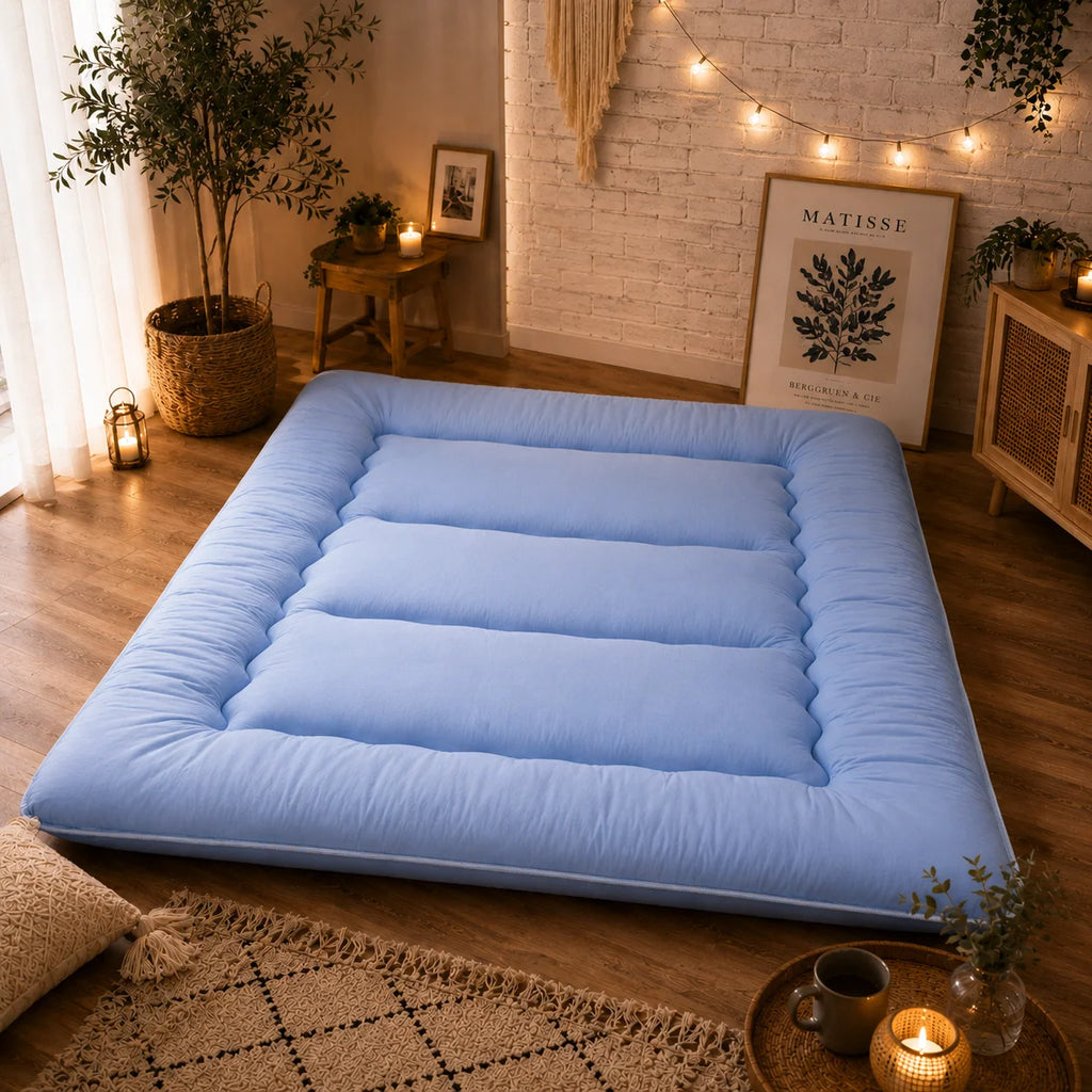 Japanese Floor Mattress | Quilted & Foldable | 3–4 Inches Thick