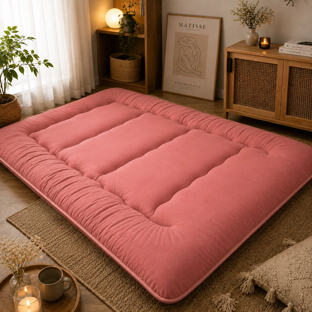 Japanese Floor Mattress | Quilted & Foldable | 3–4 Inches Thick