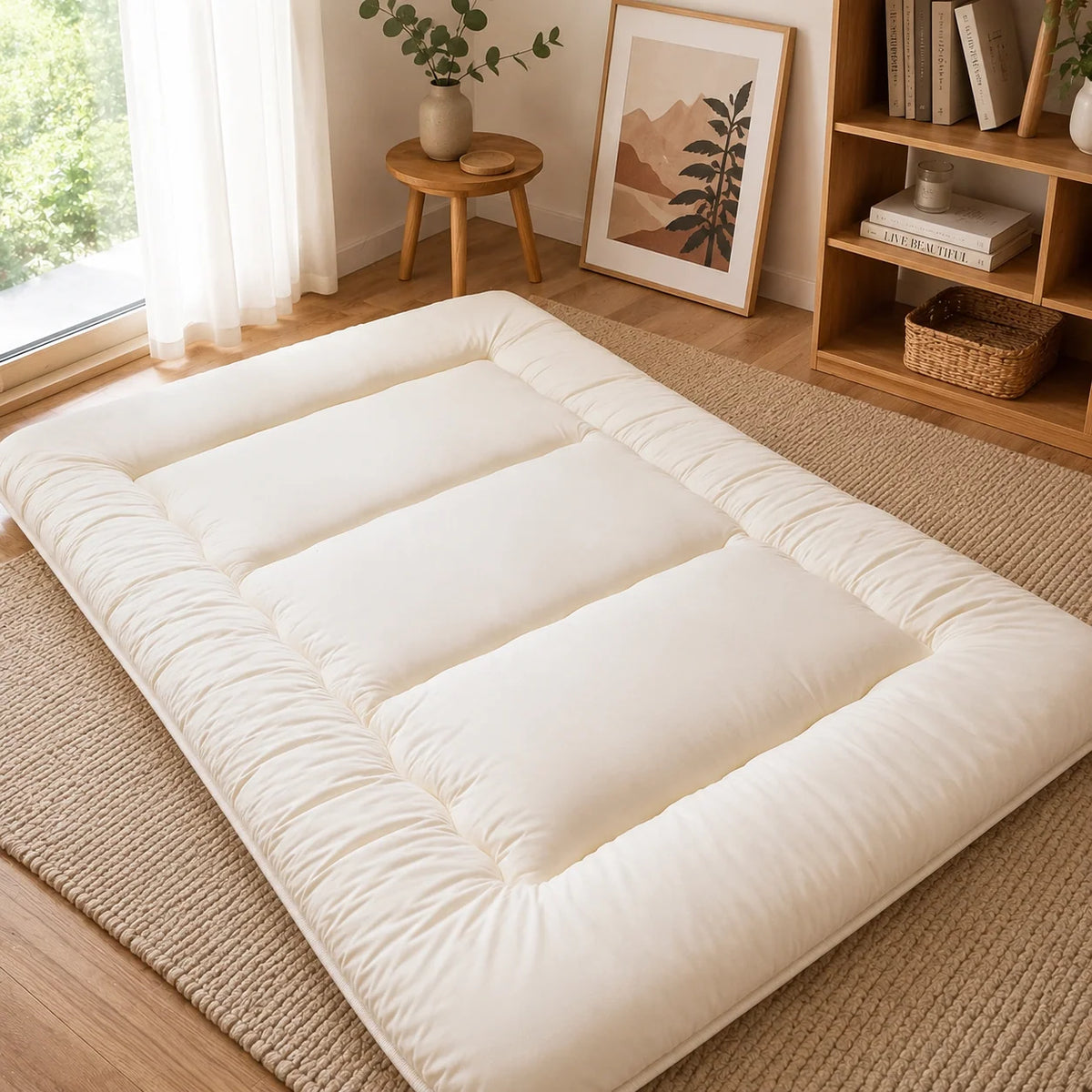 Japanese Floor Mattress | Quilted & Foldable | 3–4 Inches Thick