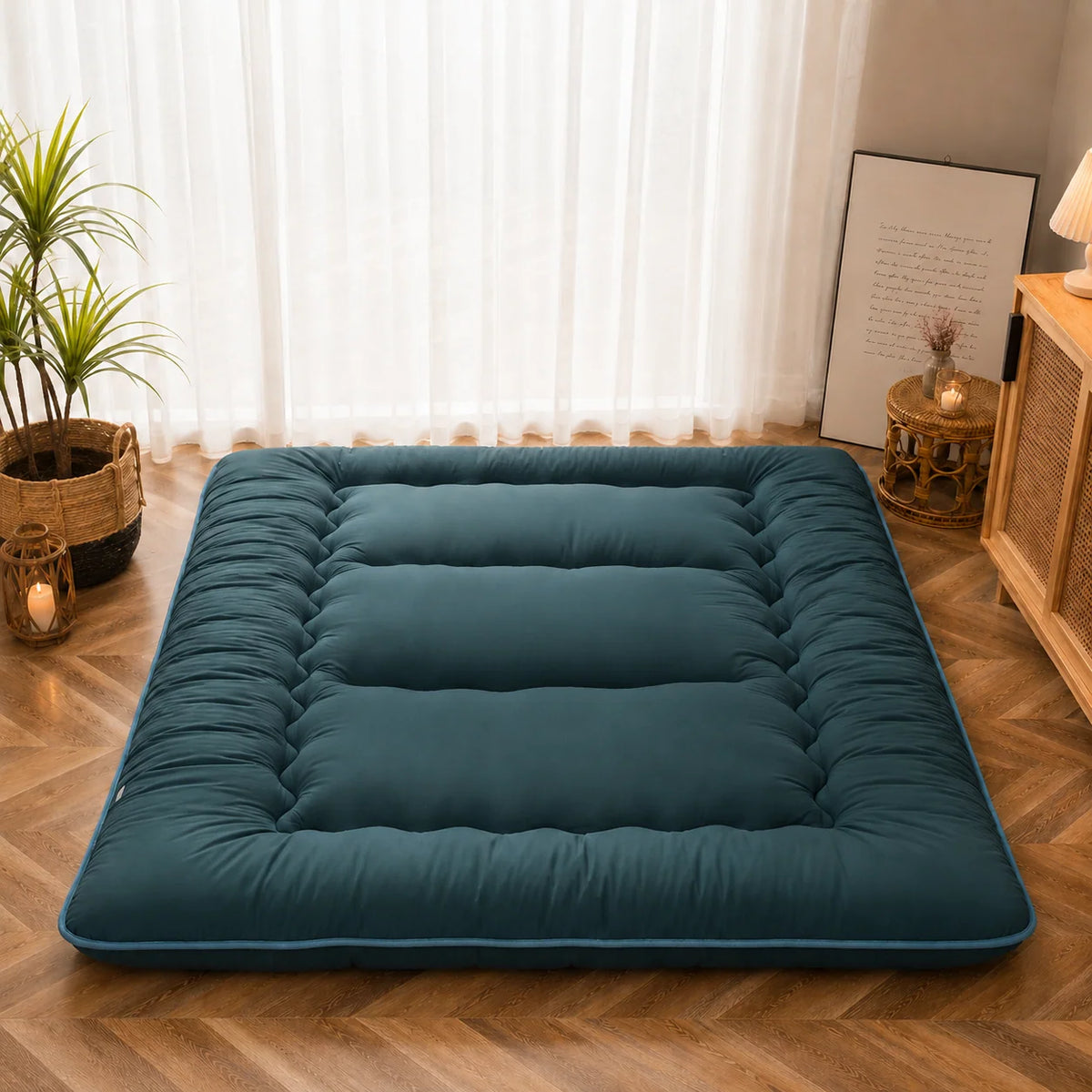 Japanese Floor Mattress | Quilted & Foldable | 3–4 Inches Thick