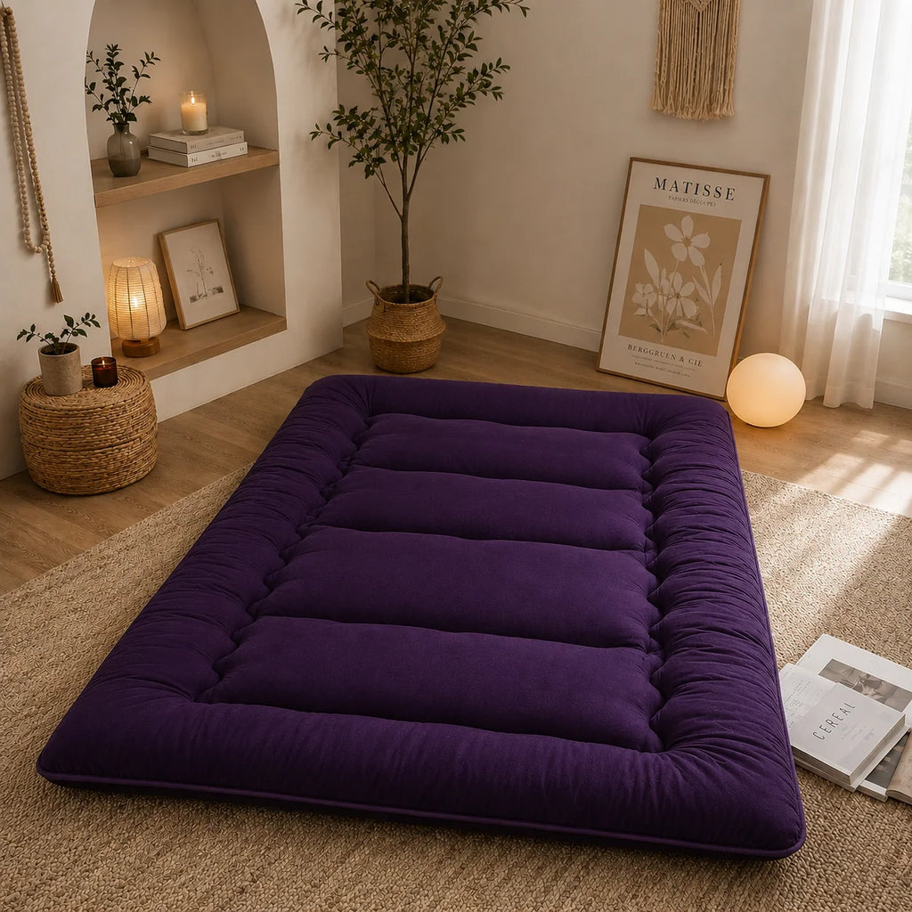 Japanese Floor Mattress | Quilted & Foldable | 3–4 Inches Thick