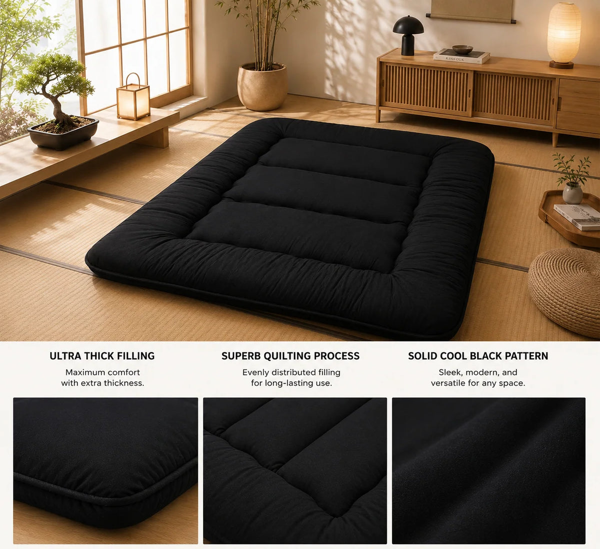 Japanese Floor Mattress | Quilted & Foldable | 3–4 Inches Thick