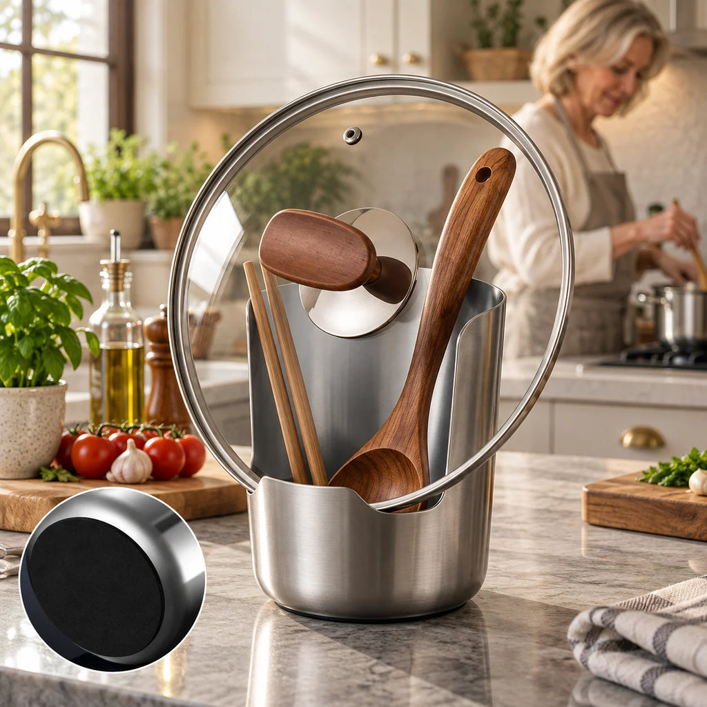 Kitchen Utensil Holder | Stainless Steel Drip-Catching Base | Space-Saving