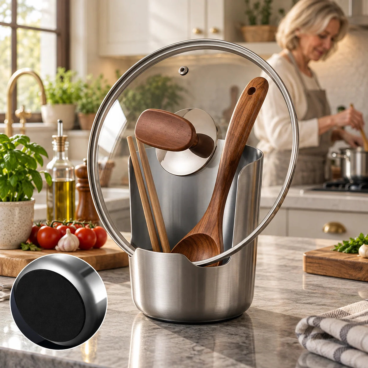 Kitchen Utensil Holder | Stainless Steel Drip-Catching Base | Space-Saving