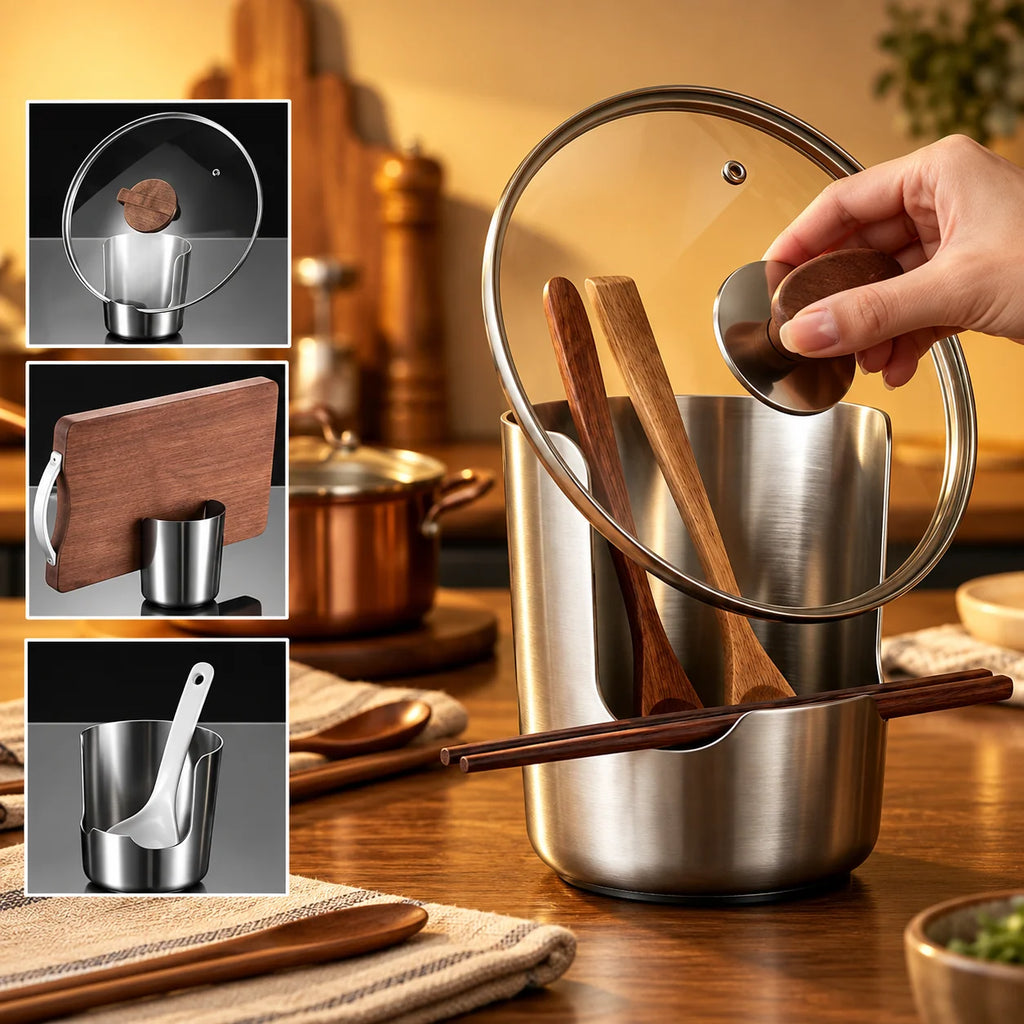 Kitchen Utensil Holder | Stainless Steel Drip-Catching Base | Space-Saving