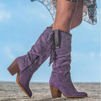 Knee-High Boots | Faux Suede Fringe & Turquoise Accents