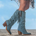 Knee-High Boots | Faux Suede Fringe & Turquoise Accents