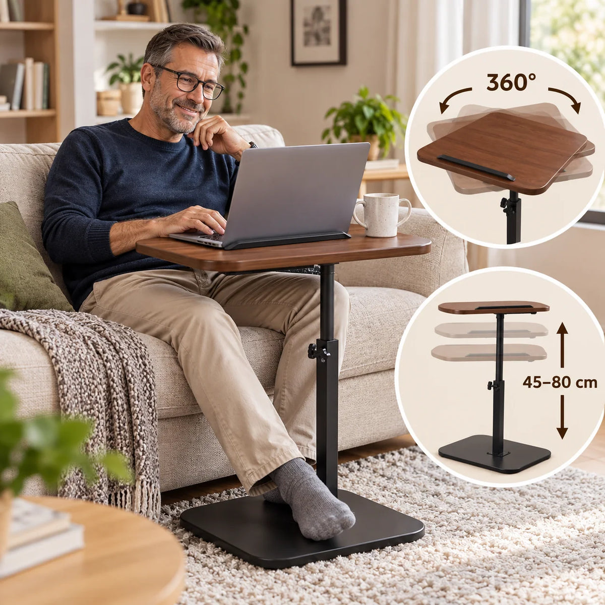Laptop Table | Height-Adjustable & 360° Rotating | Tilt-Adjustable C-Shape